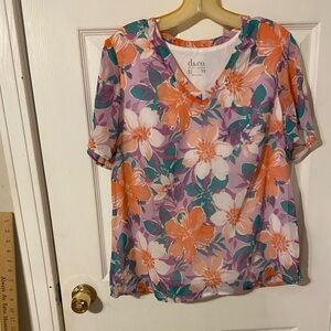 D & Co Small Women's Floral Blouse - Orange and Purple